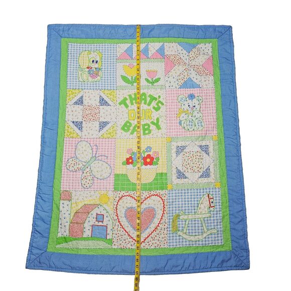 Baby Bed Comforter Blanket  "Thats Our Baby" Patchwork Butterfly Bear Heart Vtg - Picture 5 of 8
